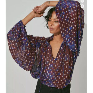 CLEOBELLA NWT Evereve Dara Shimmer Dot Puff Sleeve Blouse // XL